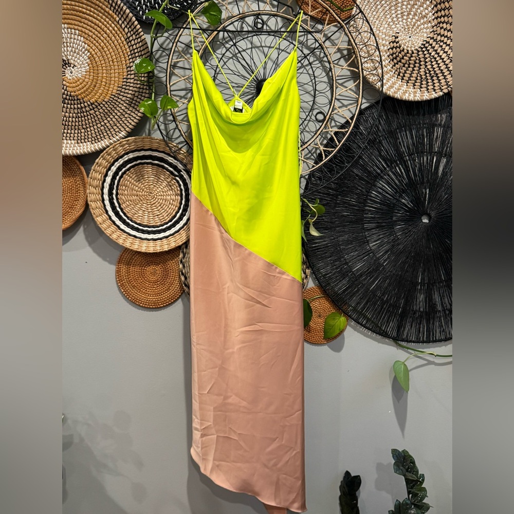CUSHNIE two color block asymmetrical neon yellow and rose size 4 NWT